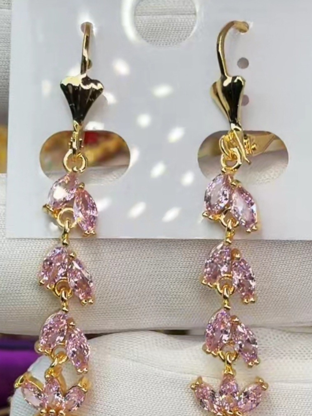 Elegant Gold Filled Pink Crystal Drop Earrings - Women's Jewelry